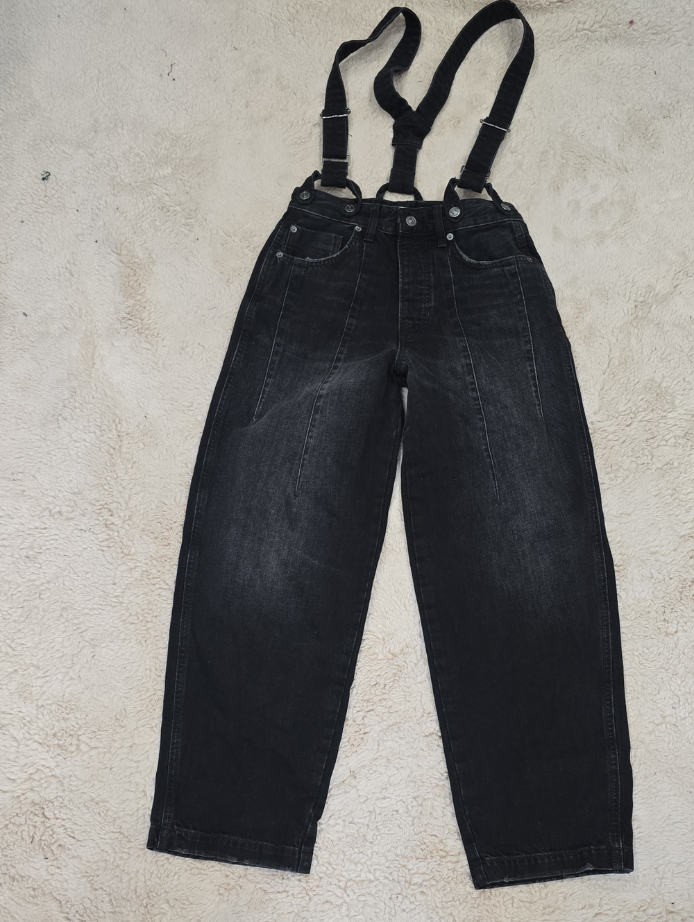 We The Free Black Washed Denim Suspender Jeans